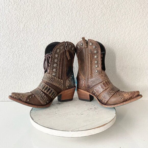 Lane SHOWDOWN Womens Cowboy Boots 8.5 Brown Short Western Cowgirl Lace-up Bootie - Picture 7 of 11